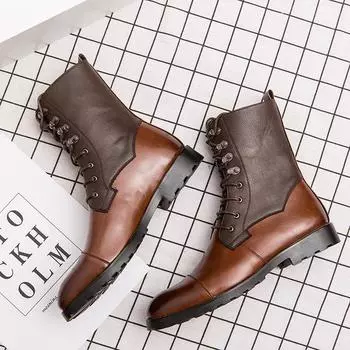 Fashion38-48 Большие размеры Мужские высокие ботинки на шнуровке Деловая обувь Мужские ботинки Винтажная кожаная обувь Британский стиль Повседневная удобная мужская обувь 38 коричневый