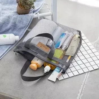 Fashion 1Pc Lightweight Mesh Shower Bag with Quick Dry Technology Portable Toiletry Tote Outdoor Beach небесно-голубой
