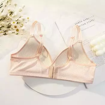 fashion 2021 new college student triangle cup light and thin underwear cotton girl plaid flat chest small chest girl cute bra 70 серый