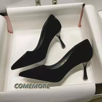 Fashion 2024 Arrival Korean Concise Pointed Toe Office Shoes Women s Fashion Classic Black Solid Flock Shallow High Heel Shoes for Women 34