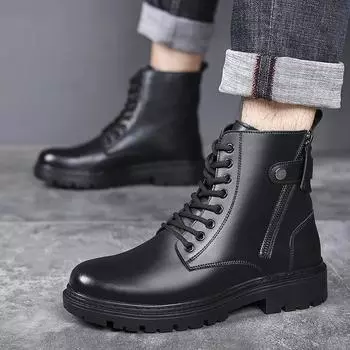 Fashion 2024 Autumn Winter New Designer Platform Boots for Men English-style Cargo Cowhide Ankle Boots Male Fashion Black Men s Shoes 38