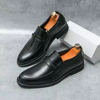 Fashion 2024 Classic Leather Shoes for Men Slip on Pointed Toe Oxfords Formal Wedding Party Office Business Casual Dress Shoes for Male 6