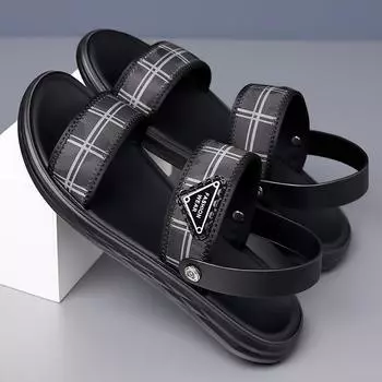 Fashion 2024 Designer New British Retro Man Shoes Summer Fashion Soft-soled Slip-on Roman Style Outdoor Beach Casual Men s Sandals 38