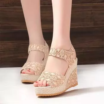 fashion 2024 Fashion Shoes for Women Slip on Women s Sandals Summer Solid Open Toe High Heels Water Proof Roman Daily Sandals Women 34 чёрный