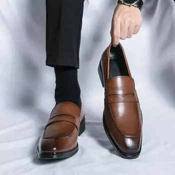 Fashion 2024 Handmade Men s Leather Shoes, Business Bean Shoes, Toe Layer Cowhide Lazy Shoes, One Foot Casual Leather Shoes 38 чёрный