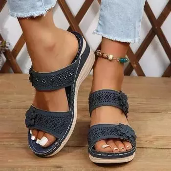 Fashion 2024 Hot Sale Shoes for Women Plus Size Women s Slippers Outdoor Casual Slippers Women Crystal Appliques High Wedges Sandals 35 темно-синий
