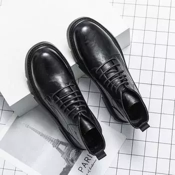 Fashion 2024 Lace-Up Men s Casual Shoes Outdoor for Men Motorcycle Boots Men s Leather Antiskid Business Boots New Arrival Men s Boots 38 коричневый