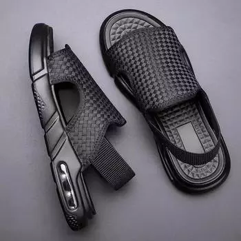 fashion 2024 Men s Sandals Summer Beach Sandals Mens Man s Casual Leather Sandal Open Shoes for Men Fishing New Fashion Sports Shoe 39 чёрный