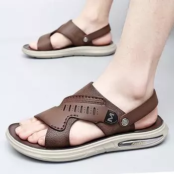 Fashion 2024 Mens Sandals Comfortable Round Toe Outdoor Breathable Casual Lightweight Trendy All-match Fashion Sandals New Spring Summer 38 коричневый
