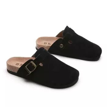 fashion 2024 New Concise Retro Outside Flat with Women s Slippers Mules Modern Sandals Buckle Shoes Strap Autumn Winter 36 хаки