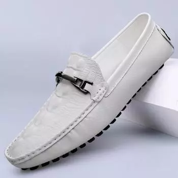 Fashion 2024 New Leather Shoes Men s Black Casual Shoes Slip-on Shoes Soft Bottom Non-slip Dad Driving Shoes Business Casual Loafers 37 белый
