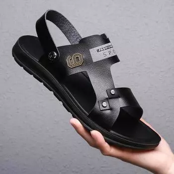 Fashion 2024 New Men s Summer Breathable Fashion Soft Anti slip Driving Sandals for Work and Business Dual purpose Leather Slippers 38 коричневый