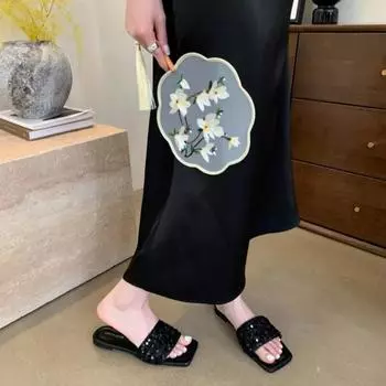 Fashion 2024 New Shoes for Women Summer Fashion Slippers Women Open Toed Casual Comfortable Flat Square Toe Slippers Female Zapatos 35 розовый