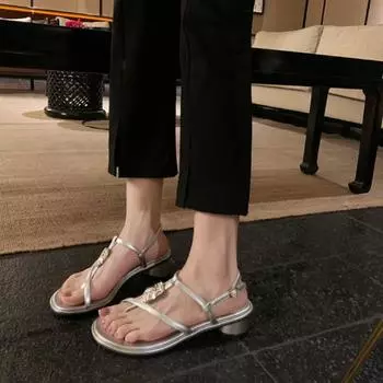 fashion 2024 Sandals Flip Flops Platform Ladies Shoes Summer High Heels New Corrective Outside Fashion High-heeled Girls Flat Clogs 35 бежевый