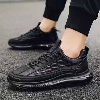 Fashion 2024 Spring Autumn New Men s Crocodile Platform Shoes Male Sneakers Non-slip All-black Leather Shoes for Men Zapatos De Hombre 39 чёрный