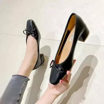 Fashion 2024 Spring French Bow Square Head Shallow Mouth High Heels Fashion White Non-slip Comfort Large Size Shoes for Women 41 Heels 34 красный