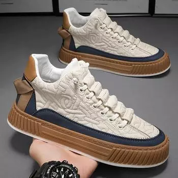 Fashion 2024 Summer New Men s Shoe Designer Comfortable Shoes Breathable Sports Work Versatile Thick Sole Men s Shoes 39 бежевый
