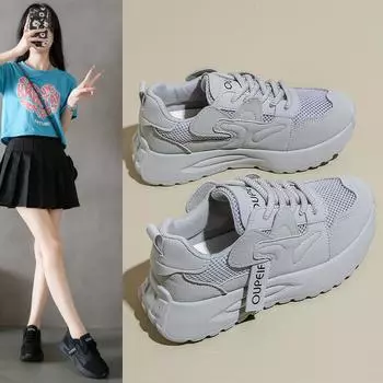 Fashion 2024 Summer New Women s Workout Shoes Breathable Mesh Walking Sneakers Platform Chunky Casual Comfort Sports Tennis Shoes 35 бежевый