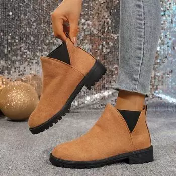 Fashion 2024 Winter Hot Sales Women s Shoes Fashion Ankle Boots Women s Square Heel Round Comfort Toe Short Boots Women s Fashion 36 чёрный
