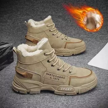 Fashion 2024 Winter Men s Boots Plush Men Casual Shoes Thicken Warm Male Sonw Boots Outdoor Platform Work Footwear Zapatos Para Hombres 39 хаки