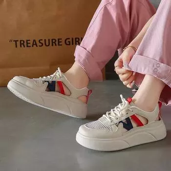 Fashion 2024 Women s Shoes Trendy Super Large Hollow Board Shoes Comfortable Breathable Non-slip Wear ResistaThick Sole Casual Shoes 35 красный