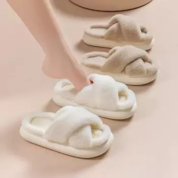 Fashion 2024Cotton Slippers Plush Soft Sole Simple Indoor Slippers Thick Sole Anti Slip Platform Casual Shoes Women s Slippers Mujer 36-37 хаки
