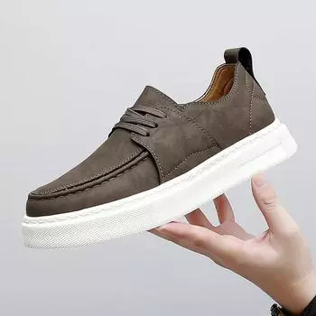 Fashion 2024High Quality Men Handmade Genuine Leather Business Shoes Comfy Flat Lace-up Walking Shoe Outdoor Antiskid Breathable Loafers 38 хаки