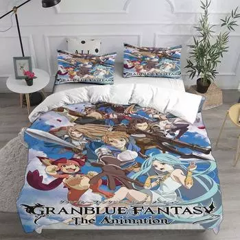 Fashion 3D Game Granblue Fantasy Bedding Sets Comforter Quilt Bed Cover Duvet Cover Pillow Case 2-3 Pieces Sets Kids Adult Size EU Twin 135x200cm