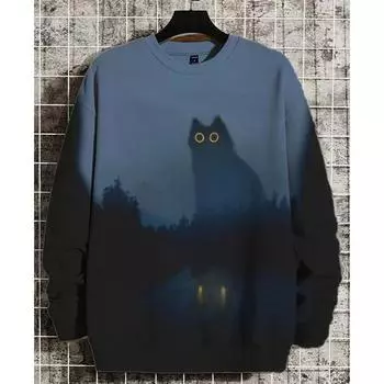 Fashion 3D Printed Cat Long Sleeve T-Shirt Men Oversized Hoodie Autumn Pullover Unisex Crew Neck Sweater Unisex Clothing S