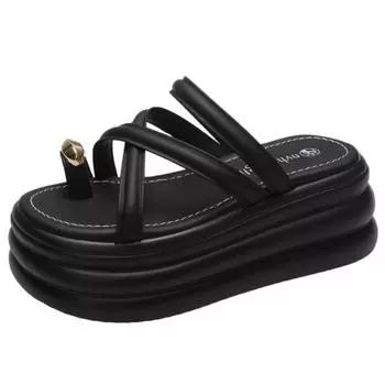 Fashion 7.5cm Summer Platform Slippers Women Fashion Flip-flops Sandal 2024 Ladies Chunky Sole Casual Beach Slippers Slides Shoes Woman 36 бежевый