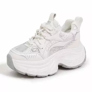 Fashion 8.5cm Air Mesh Hollow Synthetic Leather Leisure Chunky Sneakers Slippers Platform Wedge Breathable Summer Women Vulcanize 34 белый