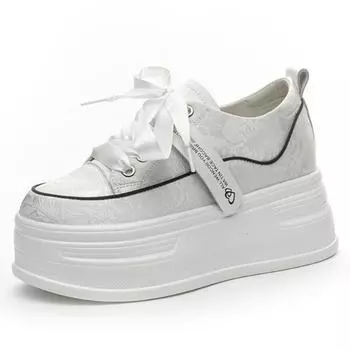 Fashion 8cm Silk Women Casual Platform Wedge Flats Fashion Chunky Sneaker Summer Shoes Slippers High Brand Autumn Vulcanize High Heel 34 чёрный