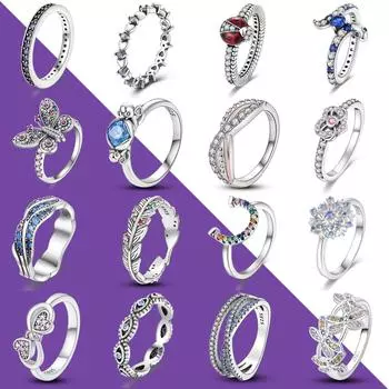 Fashion 925 Sterling Silver Finger Rings For Women Sparkling CZ Infinite Butterfly Flower Cat Ring Engagement Jewelry 6