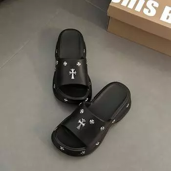 Fashion and versatile thick bottom one-word drag women s spring and summer new beach wear super soft and cool slippers 36-37