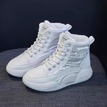 Fashion Ankle Boots Female Lace Up Platform Shoes White Black Shoes for Women Plush Fleece for Warmth Platform Boots Zapatos De Mujer 35 белый