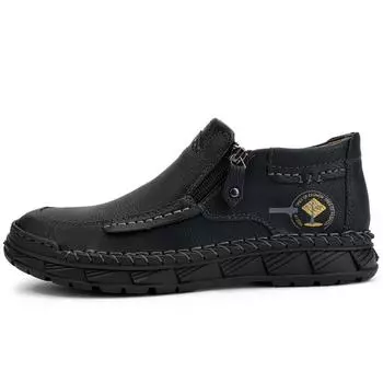 Fashion Ankle Boots Men Handmade Leather Outdoor Casual Shoes For Men Spring And Autumn Botas Masculino Plus Size 38 чёрный