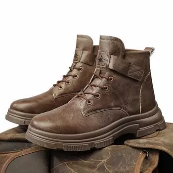 Fashion Ankle Boots Men s Casual Shoes Platform Sports Shoes Leather Shoes Fashion Round Toe Motorcycle Boots Man Casual Shoes Safety 39 хаки