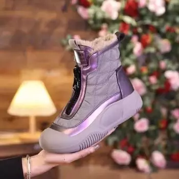 fashion Ankle Flat with Snow Boots Winter Mid Heel 2024 Hot Sale Ladies Shoes Zip Round Toe Solid Sewing Novelty Women s Boots Botas 35 чёрный
