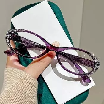 Fashion Anti-Blue Reading Glasses Middle-Aged And Elderly Diamond-Encrusted Reading Glasses Women S Cat Eye High Definition Reading Mirror Anti-blue presbyopia + 100 фиолетовый