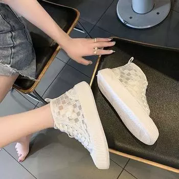 Fashion Athletic Mesh Breathable High Top Sneakers Shoes for Women Lace Up Woman Footwear Whit Sports New Arrival 2024 A Cotton Original 35