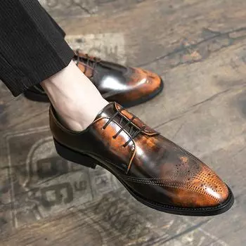 Fashion Autumn Men s Shoes Leather Men Shoes British Style Loafers Shoes Low Heel Platform Casual Shoes Luxury Shoes Designer Shoes Men 38 коричневый