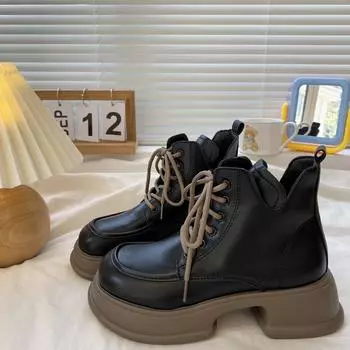 Fashion Autumn New Designer British Style Platform Boots for Women Fashion Casual Black Big Head Increase Ankle Boots Shoes Female 35 чёрный