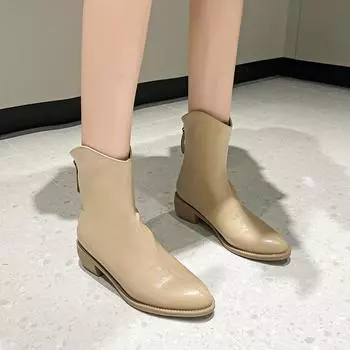fashion Autumn Winter Wear Resistant Boots for Women 2024 New Outdoors Large Size Pointed Toe Fashion Square Heel Women s Boots 35 бежевый
