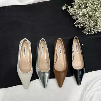 fashion Beige Silver Brown Black Pointed Toe Women Loafers Solid Color Shallow Slip On Flat Heels Loafers Ballet Dance Shoes 35-39 5.5 чёрный