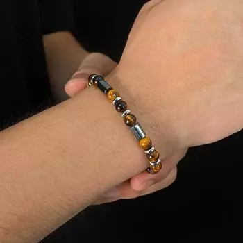 Fashion Black Gallstone Fashion Bracelet Bracelet Hexagonal 19cm Tiger Eye Stone popular коричневый