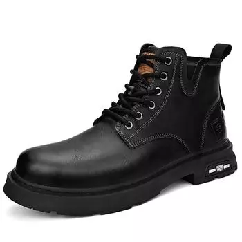 Fashion Black Men Ankle Boots Retro British High-top Men Boots Fashion High Quality Leather Shoes 2024 New Outdoor Men Motorcycle Boots 38 коричневый