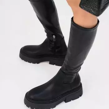 Fashion Black Slimming Boots Thick Heels Knee High Boots for Women Punk Style Autumn Chunky Platform Boots Ladies Party Shoes 35 чёрный