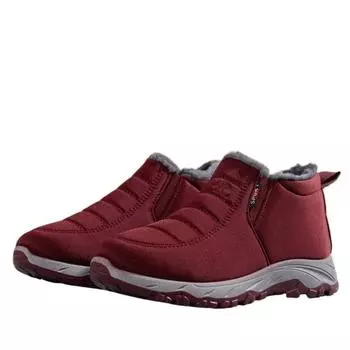 Fashion Black Wine Red Flats Snow Ankle Boots for Women Winter Short Plush Cotton Shoes Casual Shoes Non-slip Warm Botas Mujer 36 красный