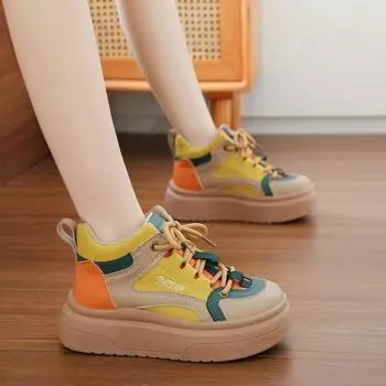 Fashion Booties Round Toe Female Short Shoes Lace-up Color Matching with Laces Chunky High Platform Women s Ankle Boots Sale Quality Y2k 35