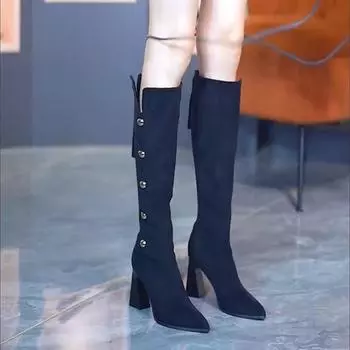 Fashion Boots Women Platform 8cm High Heels Stretch Knee Sock Boots Lady Stripper Winter Snow Boots Block Heels Riverts Booties Shoes 34 абрикосовый